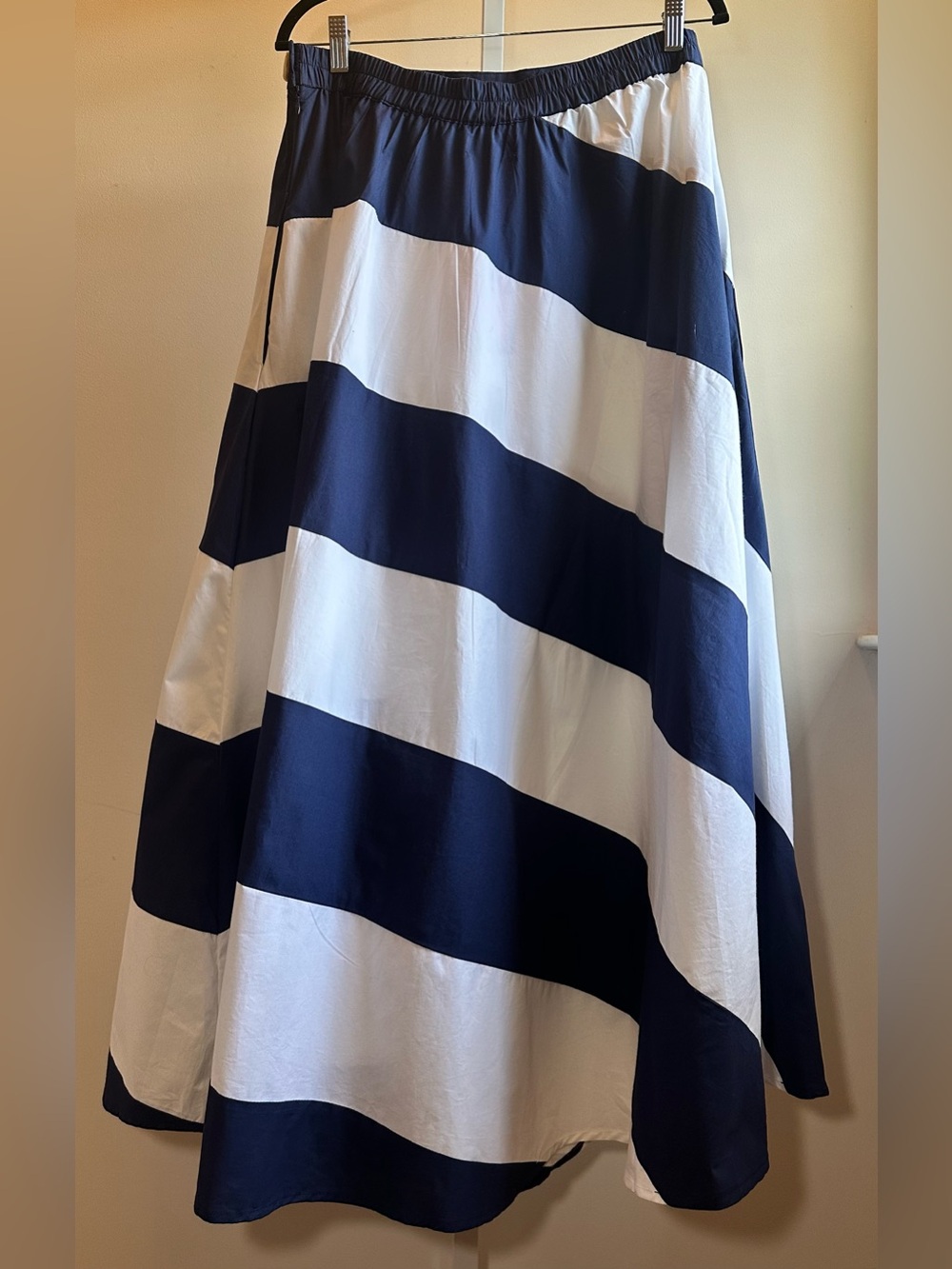 La Plage Cabana Ruched Skirt Navy White Stripe Ribbon Detail NWT L MSRP $248 - Picture 4 of 10